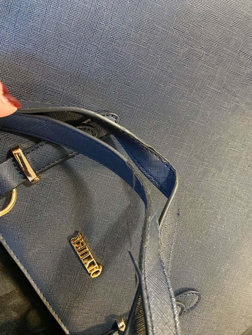 QIYUER Navy Blue Saffiano Faux Leather Tote Bag and Matching Wallet Set - Picture 6 of 9